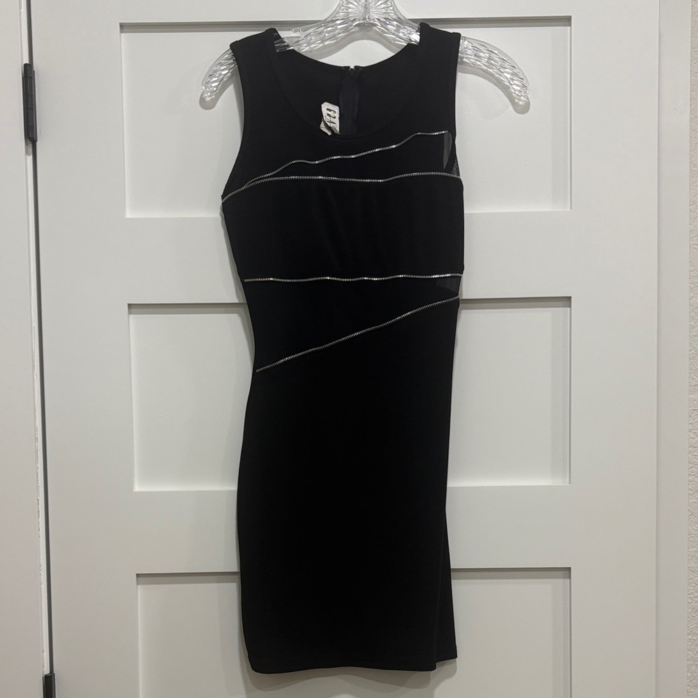 Grace Black Mini Dress with Zipper Piping